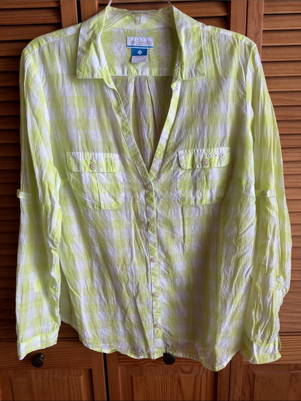 Light Green Plaid Button-Down Shirt - Women